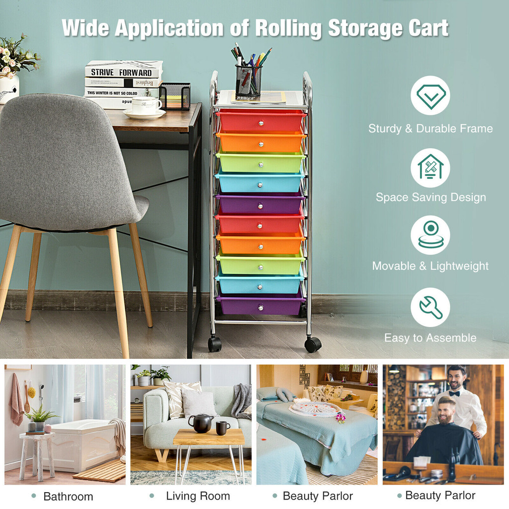 Wide application of rolling storage cart with icons